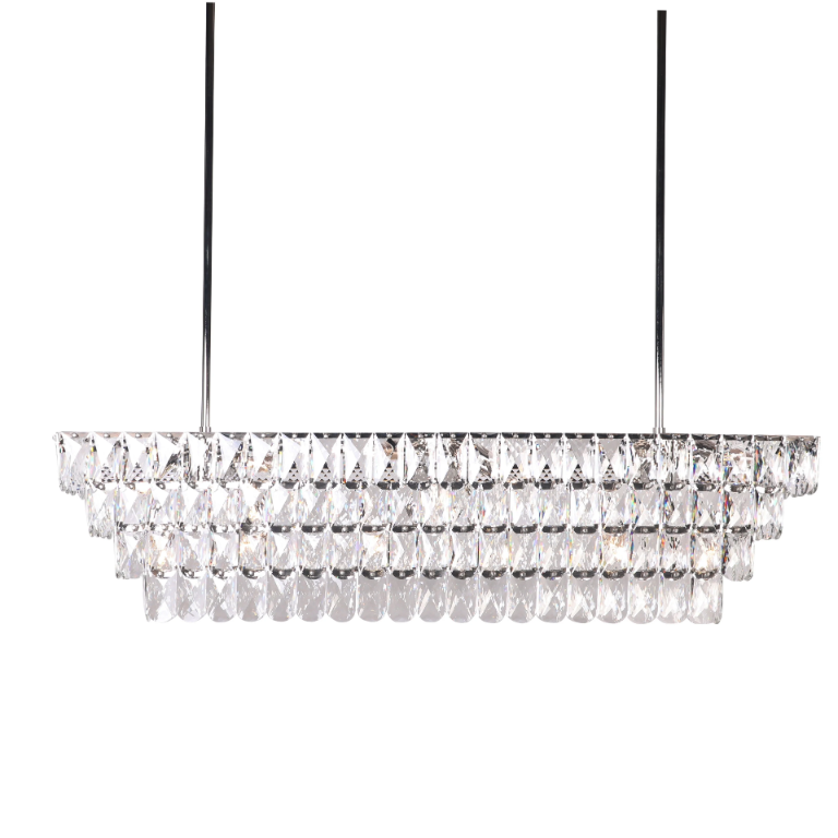 Oversized Luxury 4 Tiers Rectangle Crystal Pendant Chandelier for Living/Dining Room/Kitchen Island