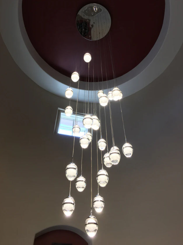 Flush Mount Extra Long Glass Bubble Pendant Chandelier for Foyer/Living Room/Stairs