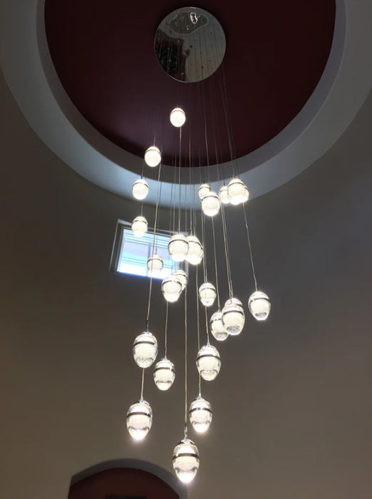 Flush Mount Extra Long Glass Bubble Pendant Chandelier for Foyer/Living Room/Stairs