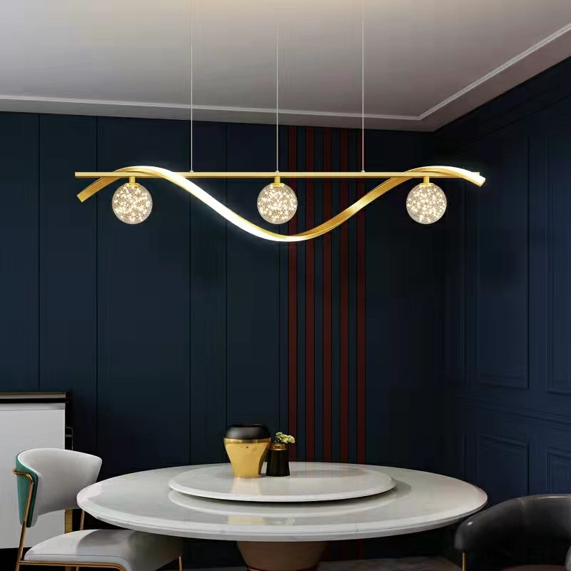 Lampadario moderno per sala da pranzo, stile conciso, lampada da soffitto a forma di sfera di vetro con luce a stella, luce di lusso per bancone da bar