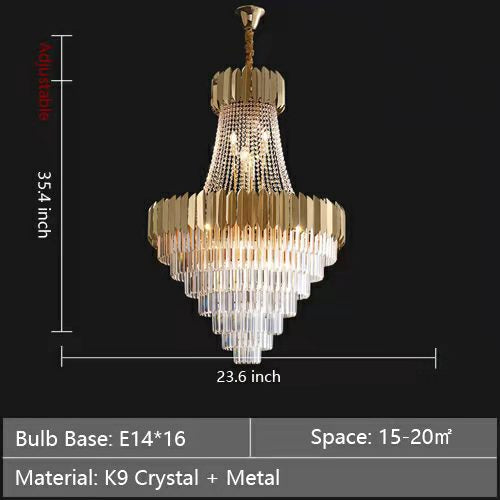 Lampadario di cristallo dorato per corridoio, lampada da soffitto di lusso per soggiorno e scale