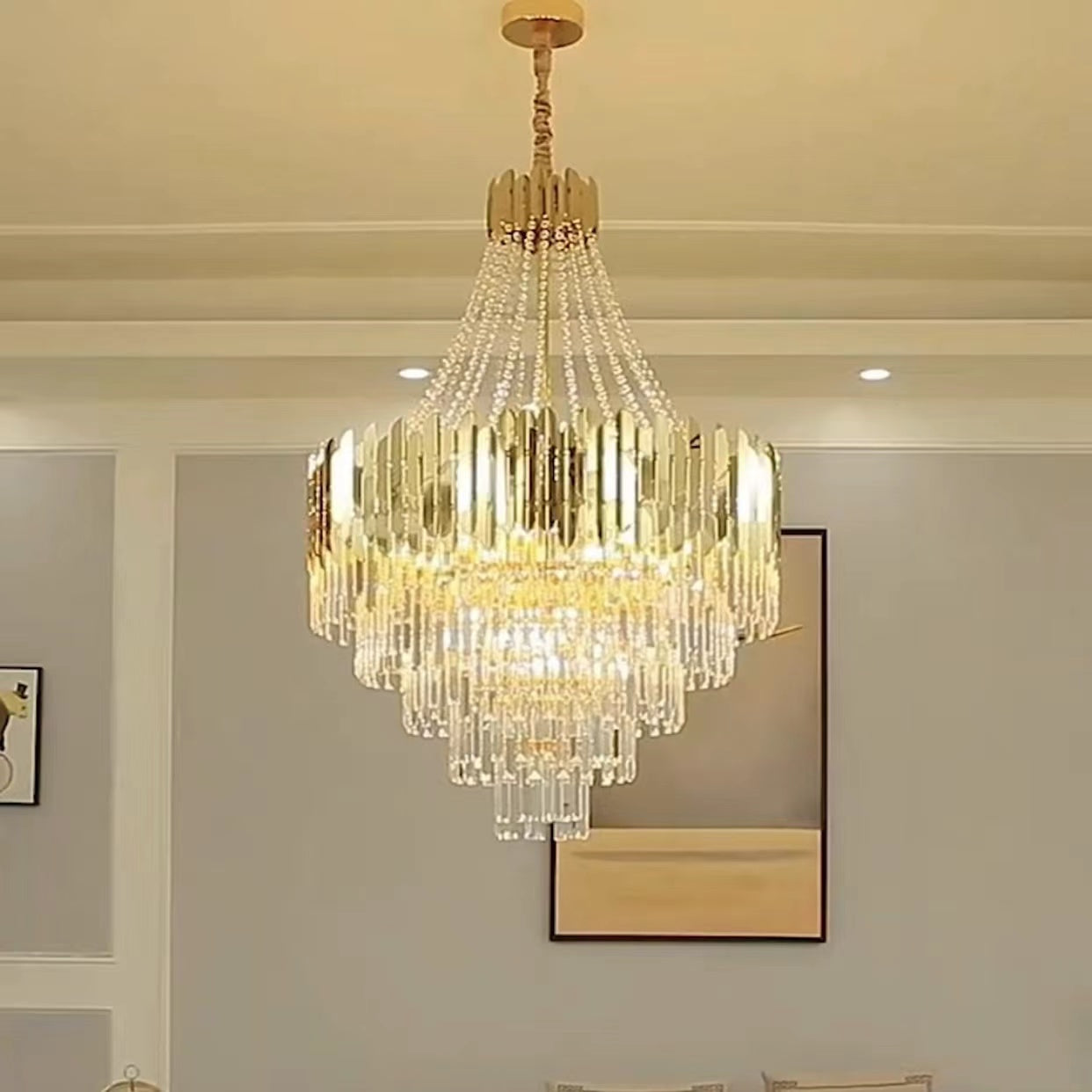 Lampadario di cristallo dorato per corridoio, lampada da soffitto di lusso per soggiorno e scale
