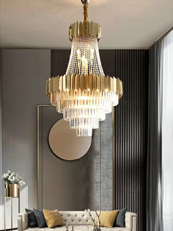 Lampadario di cristallo dorato per corridoio, lampada da soffitto di lusso per soggiorno e scale