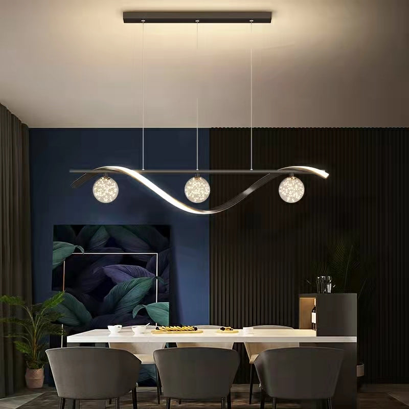 Lampadario moderno per sala da pranzo, stile conciso, lampada da soffitto a forma di sfera di vetro con luce a stella, luce di lusso per bancone da bar