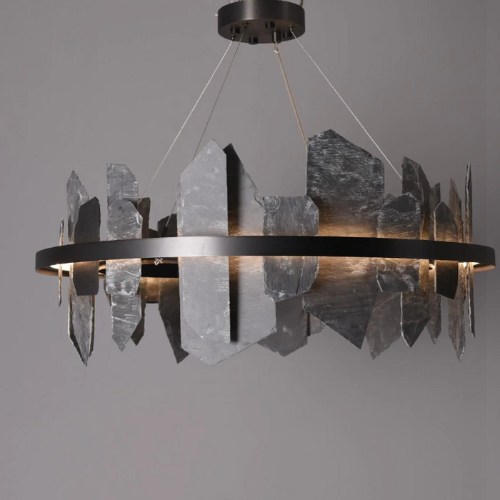 Designer Model Creative Black Rings Irregular Stone Decorative Chandelier for Living/Dining Room