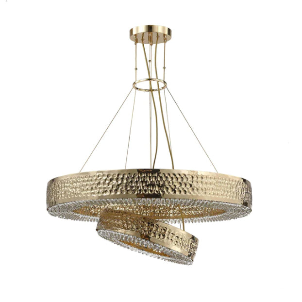 Modern Light Luxury 2-Tier Round Brass Crystal Ring Chandelier for Living/Dining Room