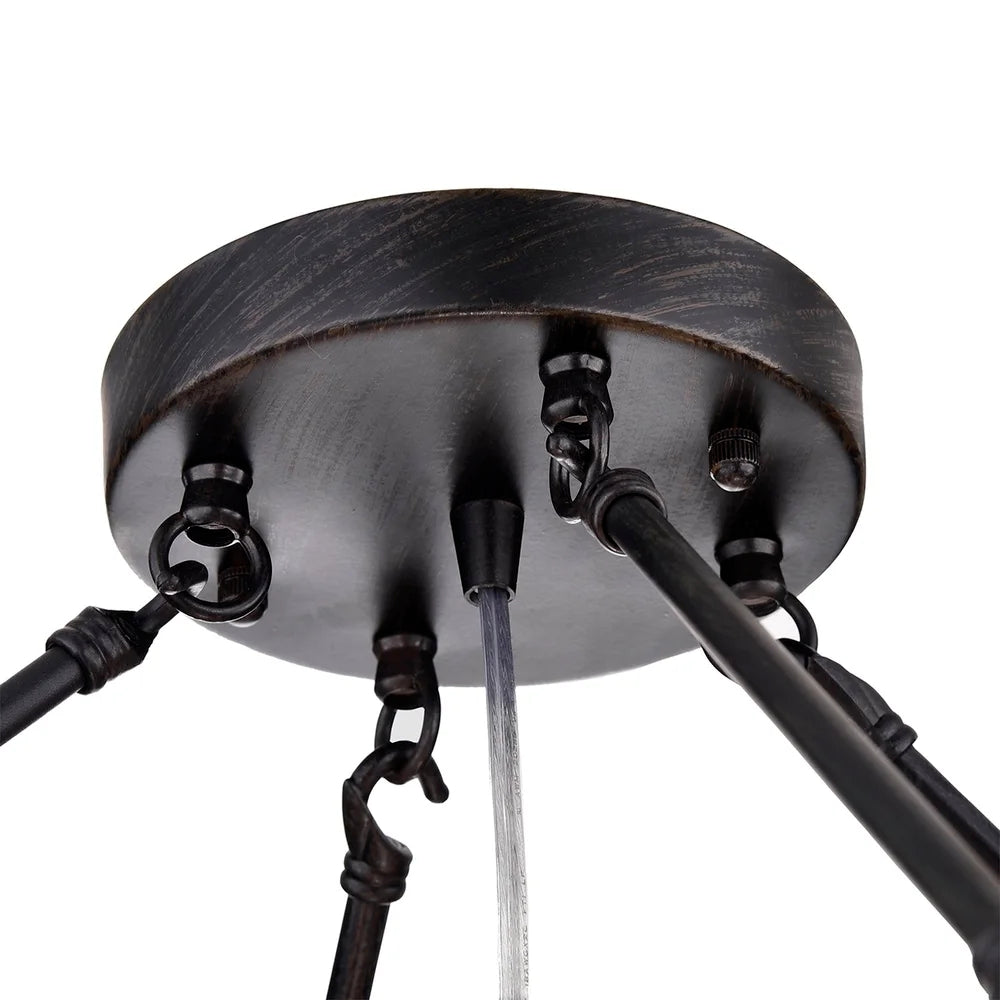 8 Lights Black Finish Iron Semi Flush Mount Light Fixture Round Crystal Drops Ceiling Chandelier For Living Room