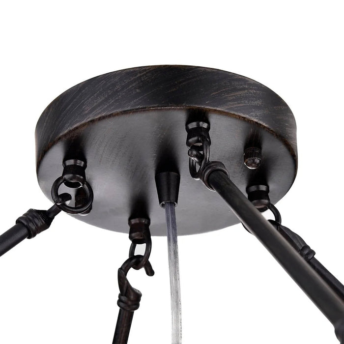 8 Lights Black Finish Iron Semi Flush Mount Light Fixture Round Crystal Drops Ceiling Chandelier For Living Room