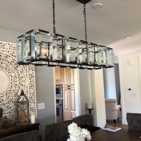Tundra Crystal Rectangular Chandelier,CHANDELIER,chandeliers,pendant,rectangle,ceiling,longg table,crystal,metal,black,minimalist,dining table,dining bar,kitchen bar,kitchen island