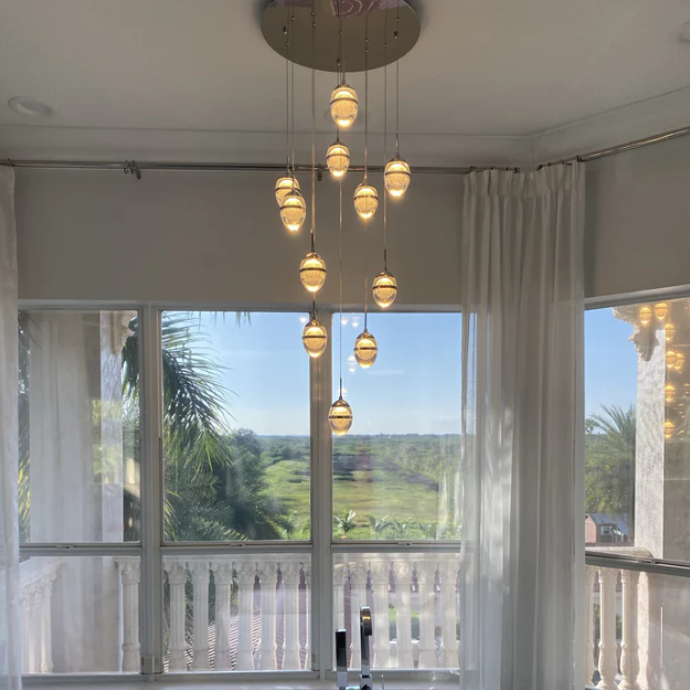 Flush Mount Extra Long Glass Bubble Pendant Chandelier for Foyer/Living Room/Stairs