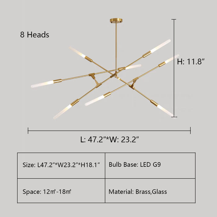 8Heads: L47.2"*W23.2"*H11.8" AMY'S BRANCHING GLASS TUBULAR CHANDELIER,Dawn Horizontal Chandelier,chandelier,chandeliers,glass,brass,pendant,dining rooms,living room,closet,dining table,dining bar,art,line,minimalist,gold,luxury