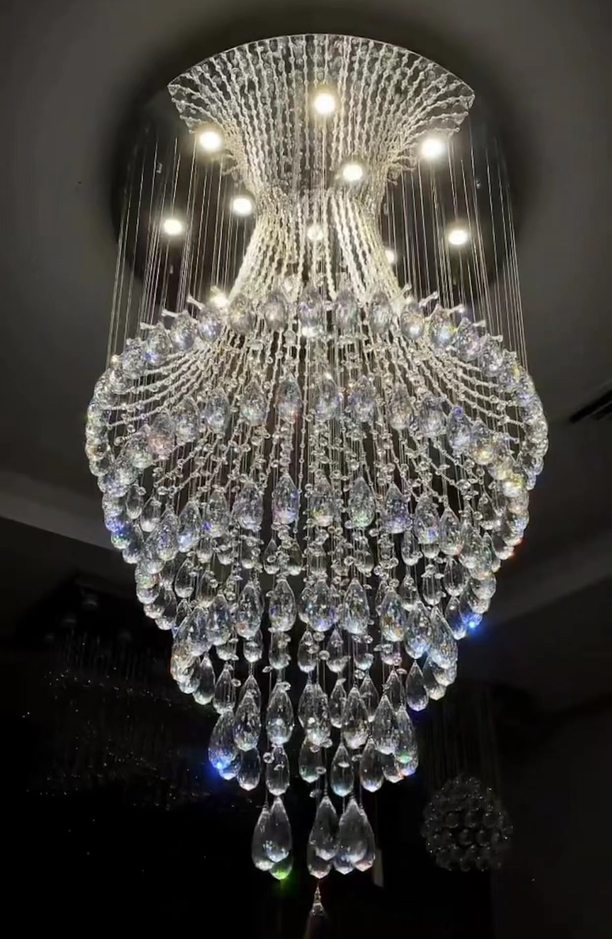 Modern Ceiling Fixture Light Raindrop Crystal Chandelier for Foyer/Entryway/Staircase