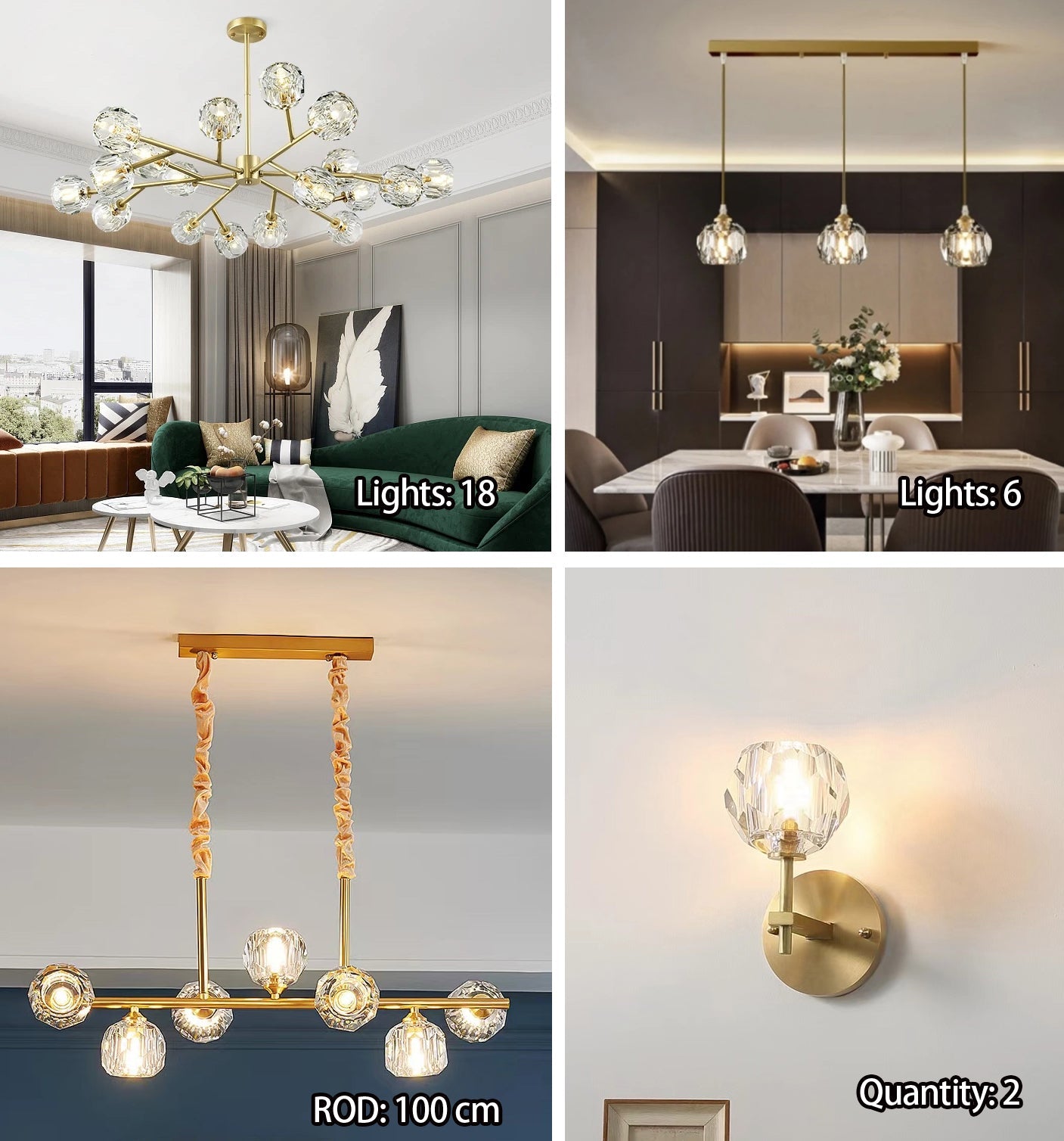 Lustre Spoutnik en laiton avec cristaux K9, luminaire de plafond moderne