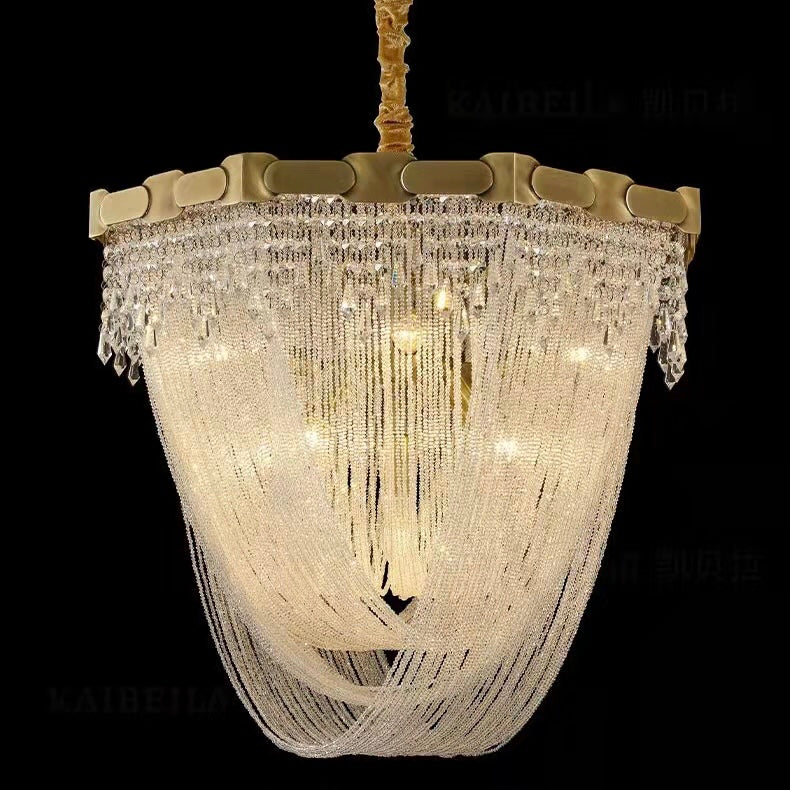 Luxury Pure Copper Chandelier Elegant K9 Crystal Living Room Light Modern Brass Dining Hall Ceiling Lamp