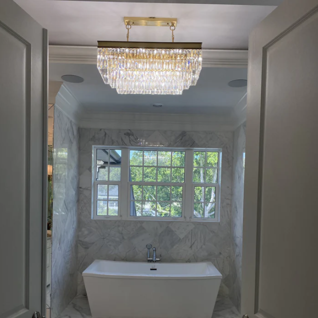 Rectangle Light Luxury Layers Crystal Pendant Ceiling Chandelier for Living/Dining Room