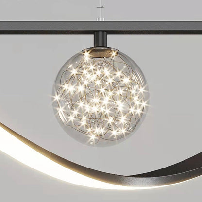 Lampadario moderno per sala da pranzo, stile conciso, lampada da soffitto a forma di sfera di vetro con luce a stella, luce di lusso per bancone da bar