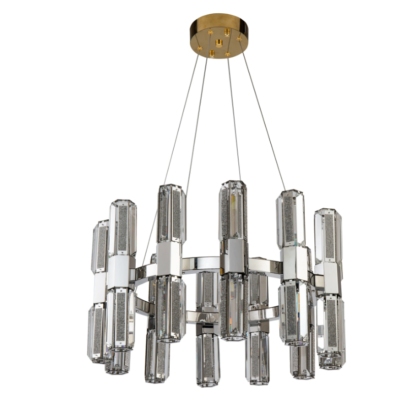 Lampadario moderno di lusso con pendenti in cristallo a strati rotondi per soggiorno/ingresso/ingresso