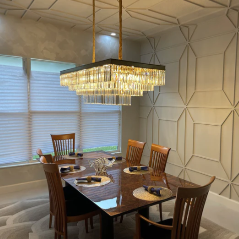Rectangle Light Luxury Layers Crystal Pendant Ceiling Chandelier for Living/Dining Room