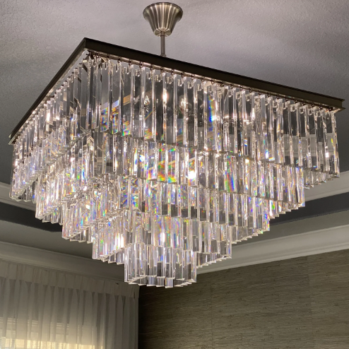 Extra Large 5 Tiers Square Crystal Pendant Chandelier for Living Room/Dining Room/Foyer
