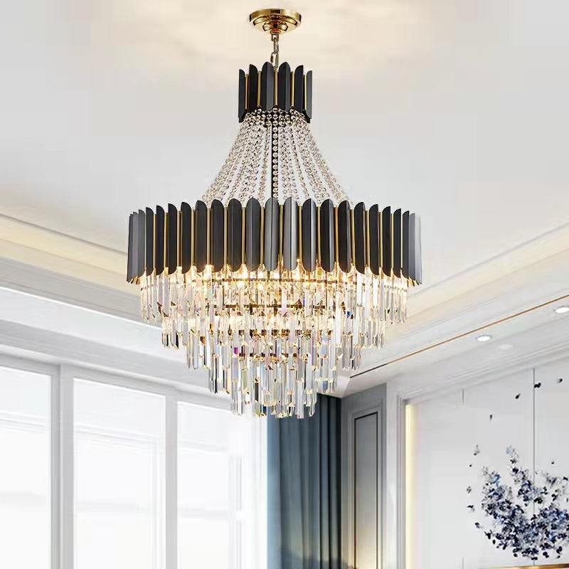 Lampadario di cristallo nero alla moda per l'illuminazione del soffitto del corridoio dell'atrio