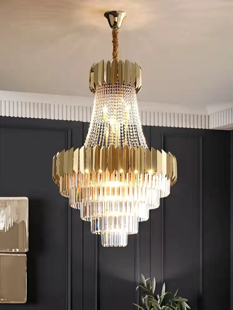 Lampadario di cristallo dorato per corridoio, lampada da soffitto di lusso per soggiorno e scale