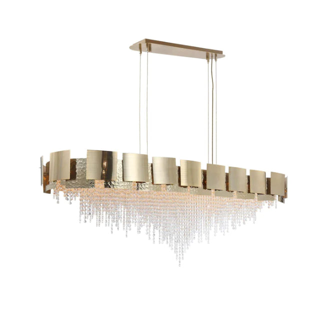 Oversized Modern Light Luxury Rectangle Brass Crystal Bead Pendant Chandelier for Living/Dining Room