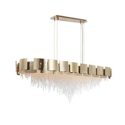 Oversized Modern Light Luxury Rectangle Brass Crystal Bead Pendant Chandelier for Living/Dining Room