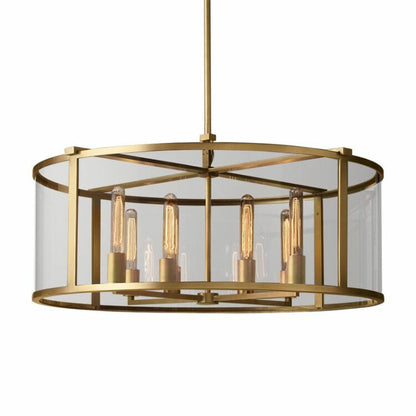 Round Mid-Century Brass Gold Finish Chandelier D31.5"