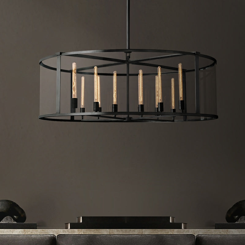Round Mid-Century Brass Black Finish Chandelier D31.5"