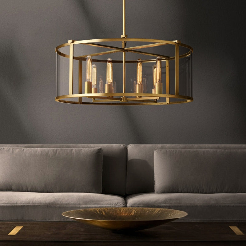 Round Mid-Century Brass Gold Finish Chandelier D23.6"