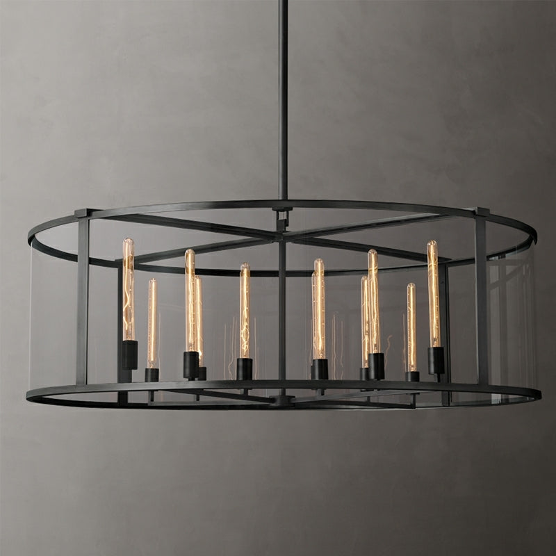 Round Mid-Century Brass Black Finish Chandelier D39.4"