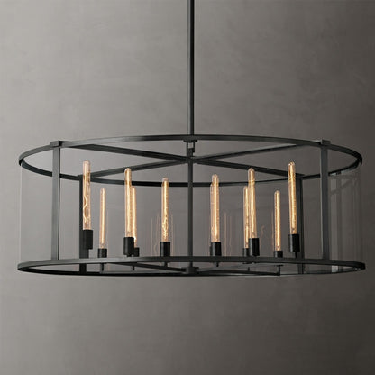 Round Mid-Century Brass Black Finish Chandelier D39.4"
