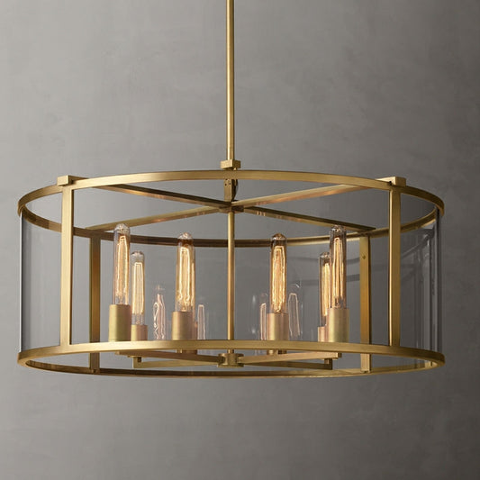 Round Mid-Century Brass Gold Finish Chandelier D31.5"