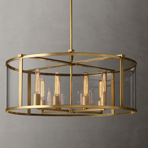 Round Mid-Century Brass Gold Finish Chandelier D31.5"