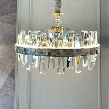 Lustre rond en cristal K9 abordable pour salon, lampe suspendue rectangulaire moderne pour table à manger