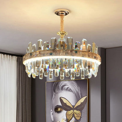 Lustre rond en cristal K9 abordable pour salon, lampe suspendue rectangulaire moderne pour table à manger