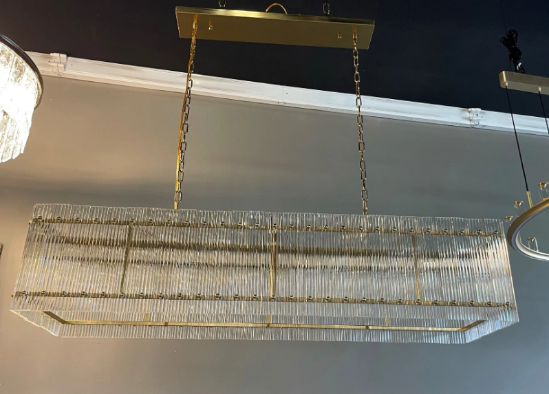 Oversized Modern Minimalist Rectangular Crystal Tile Pendant Chandelier for Dining Room/Kitchen Island