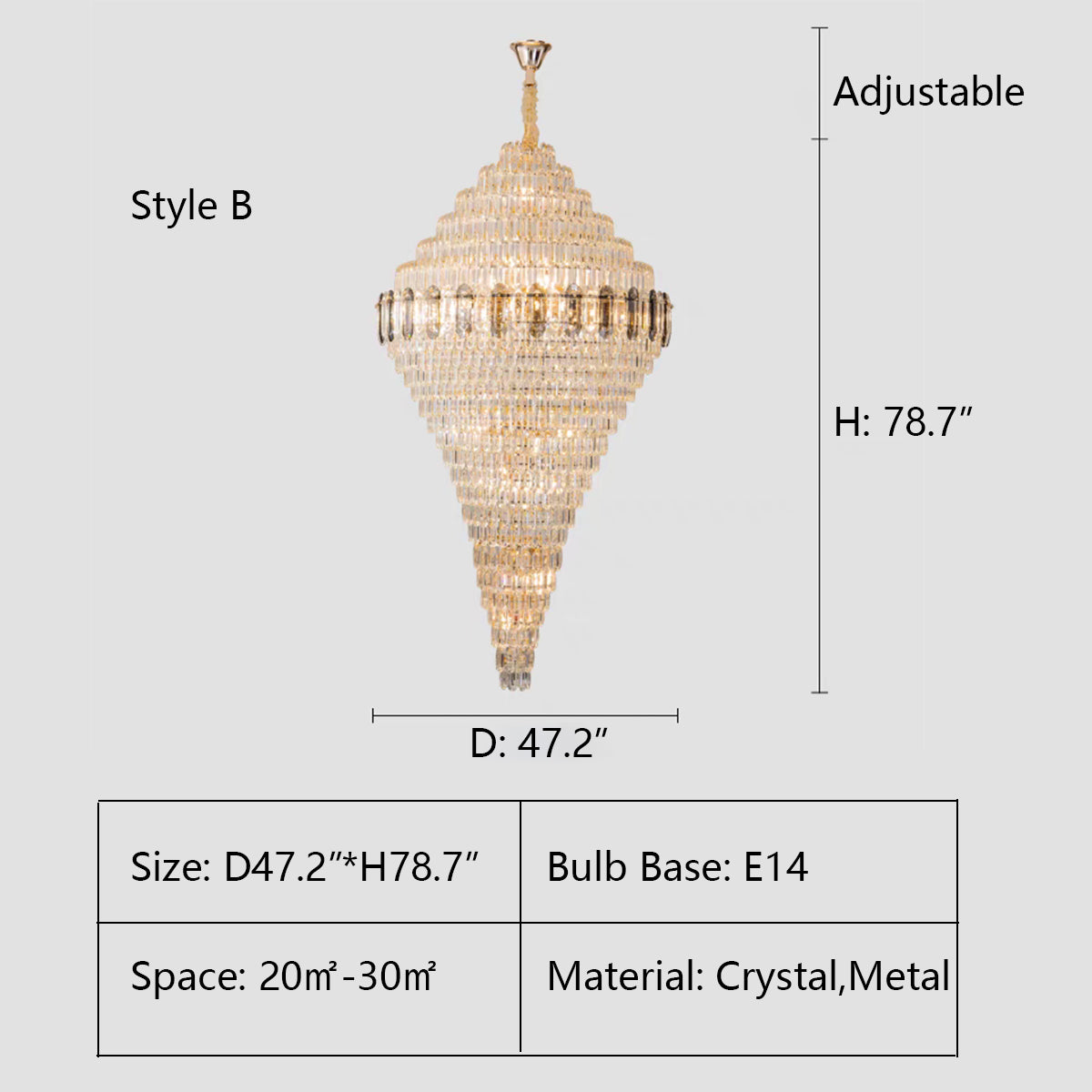 B Style: D47.2"*H78.7" crystal,metal,chandeleir,chandeliers,pendant,empire,crystal,layers,tiers,round,living room,dining room,foyer,entrys,stairs,hallway, big hallway,oversized,large,big,huge
