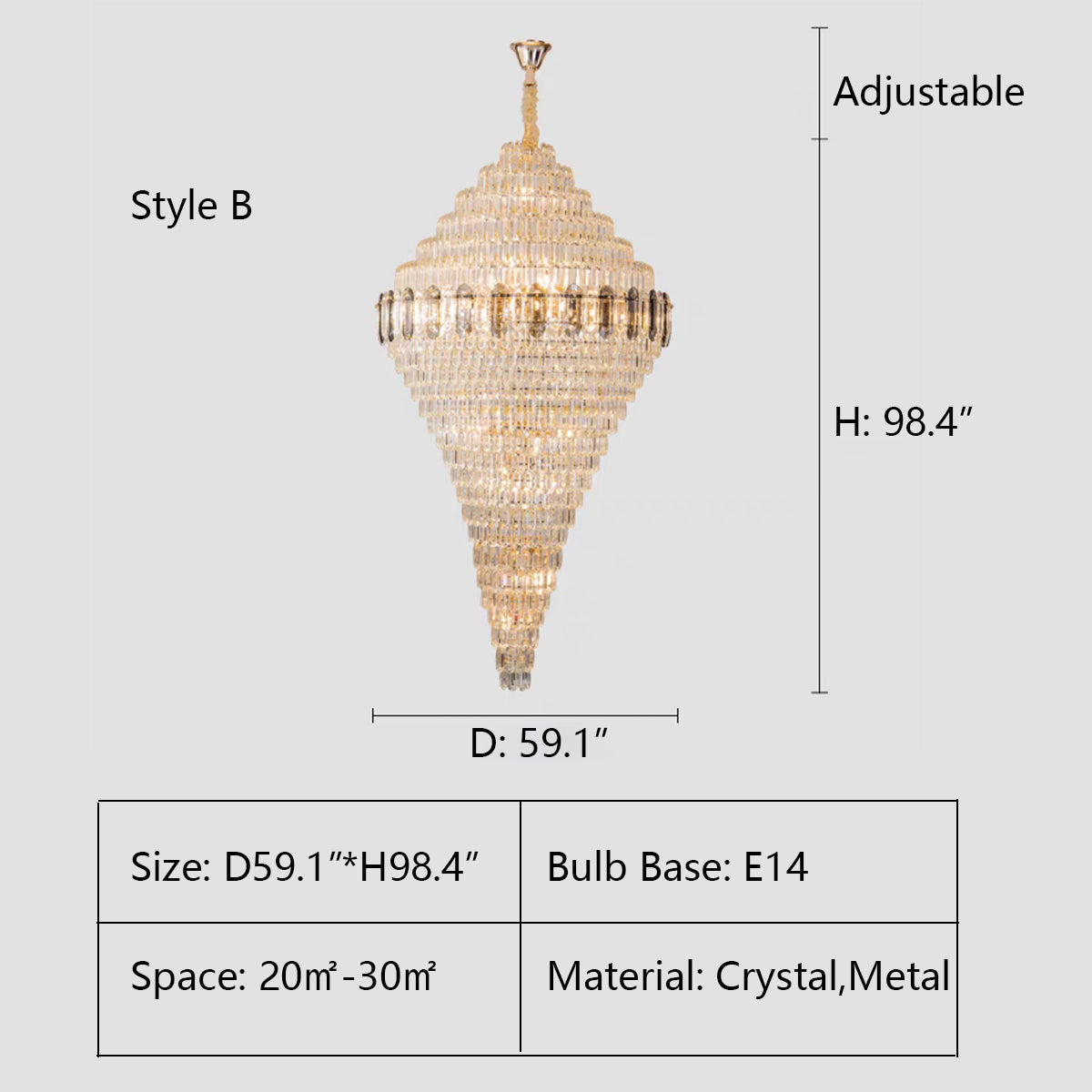B Style: D59.1"*H98.4" crystal,metal,chandeleir,chandeliers,pendant,empire,crystal,layers,tiers,round,living room,dining room,foyer,entrys,stairs,hallway, big hallway,oversized,large,big,huge