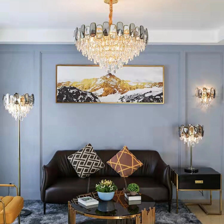 Modern Crystal Chandelier for Living/ Dining Room Luxury Bedroom Floor/ Table Lamp Whole Set
