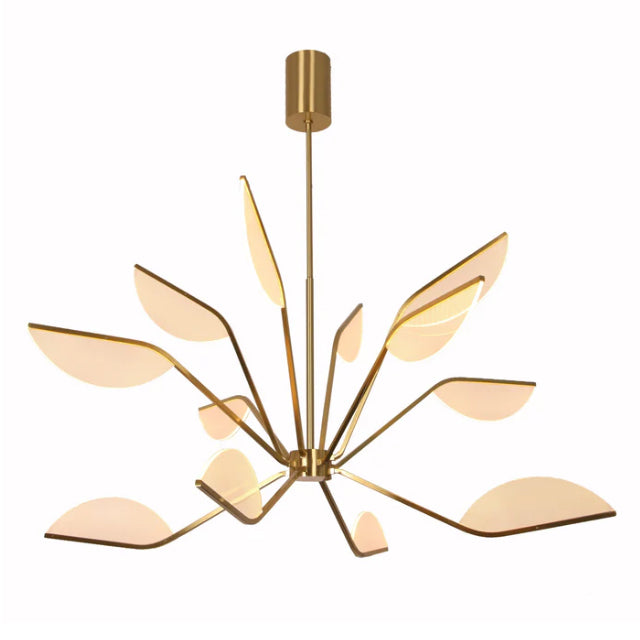 Nordic Minimalist Brass Branch Glass Flower Leaf LED Chandelier for Dining/Living Room