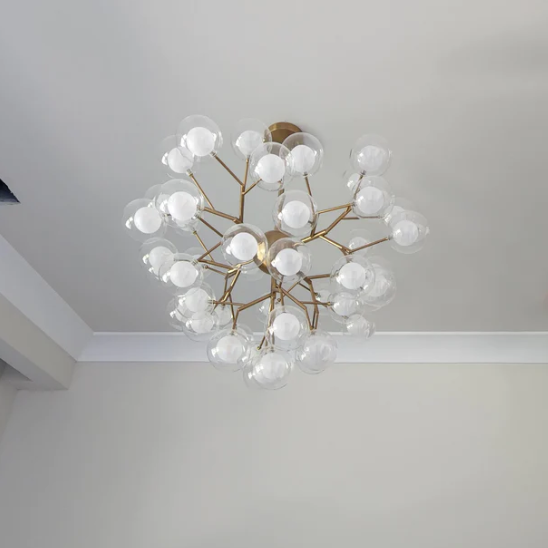 Nordic Metal Branch Glass Shade Pendant Round Chandelier for Living/Dining Room/Entrys