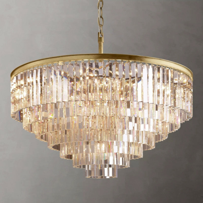 BlackFinishIronCakeLayersShapeCrystalChandelierRoundLivingRoomCeiling7tiersD43.3"