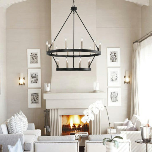 Black_Brass Dust Wagon Wheel Chandelier 20 Lights