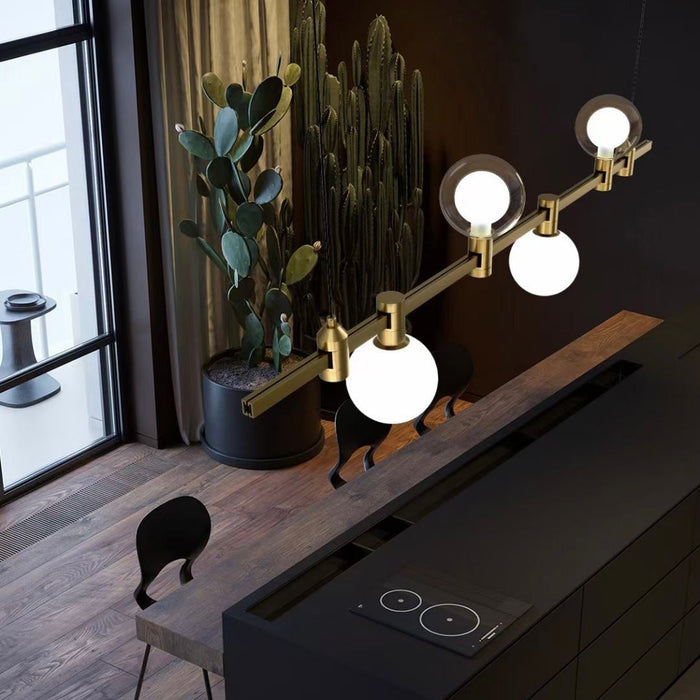 Bronze 4 Lights Minimalism Chandelier Glass globes Handing Lights For Dining Room