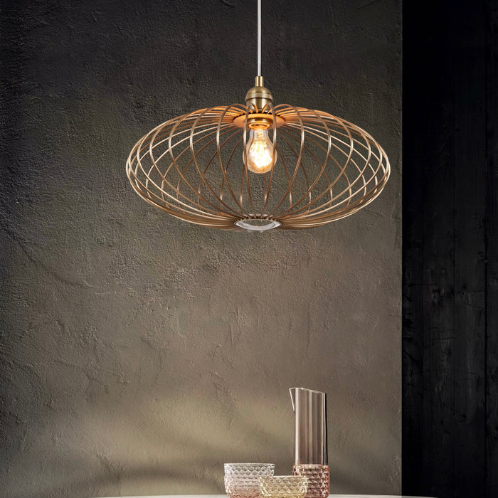 Mid-century Bronze Pendant Light With Plated Polished Copper Stainless Steel Shade