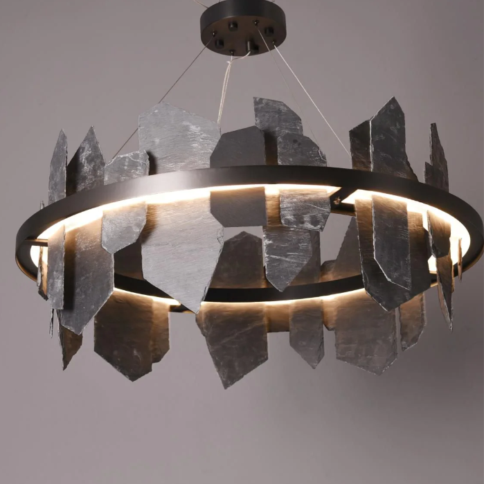Designer Model Creative Black Rings Irregular Stone Decorative Chandelier for Living/Dining Room
