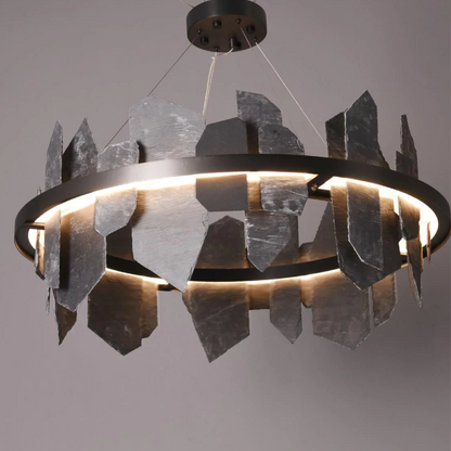 Designer Model Creative Black Rings Irregular Stone Decorative Chandelier for Living/Dining Room