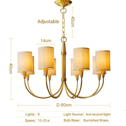Brass Chandelier|Mid Century Ceiling Fixtures Light|Fabric Shades Adjustable Chain Pendant