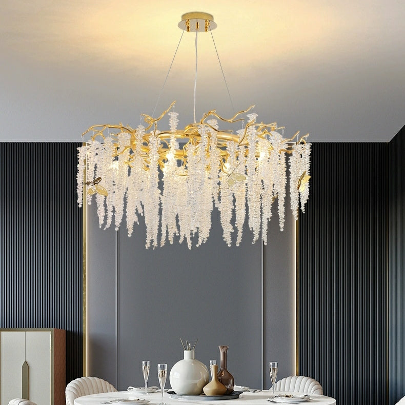 Branch Style Ceiling Light Crystal Icicle Chandelier for Dining Room